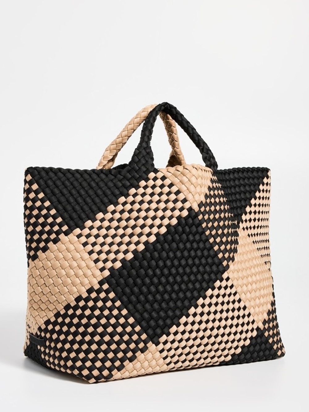 Naghedi St. Barths Tote Large Black Tan Woven Neoprene Bag